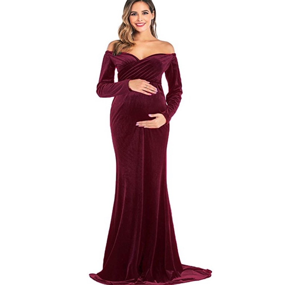 Red velvet maternity dress